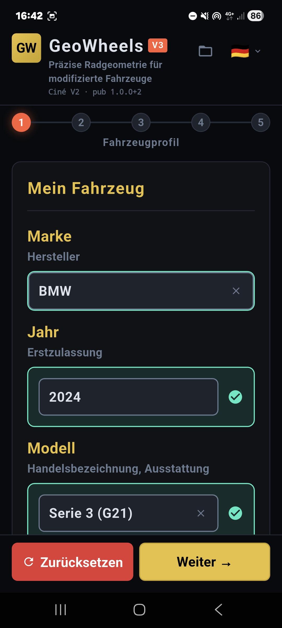 GeoWheels App-Screenshot