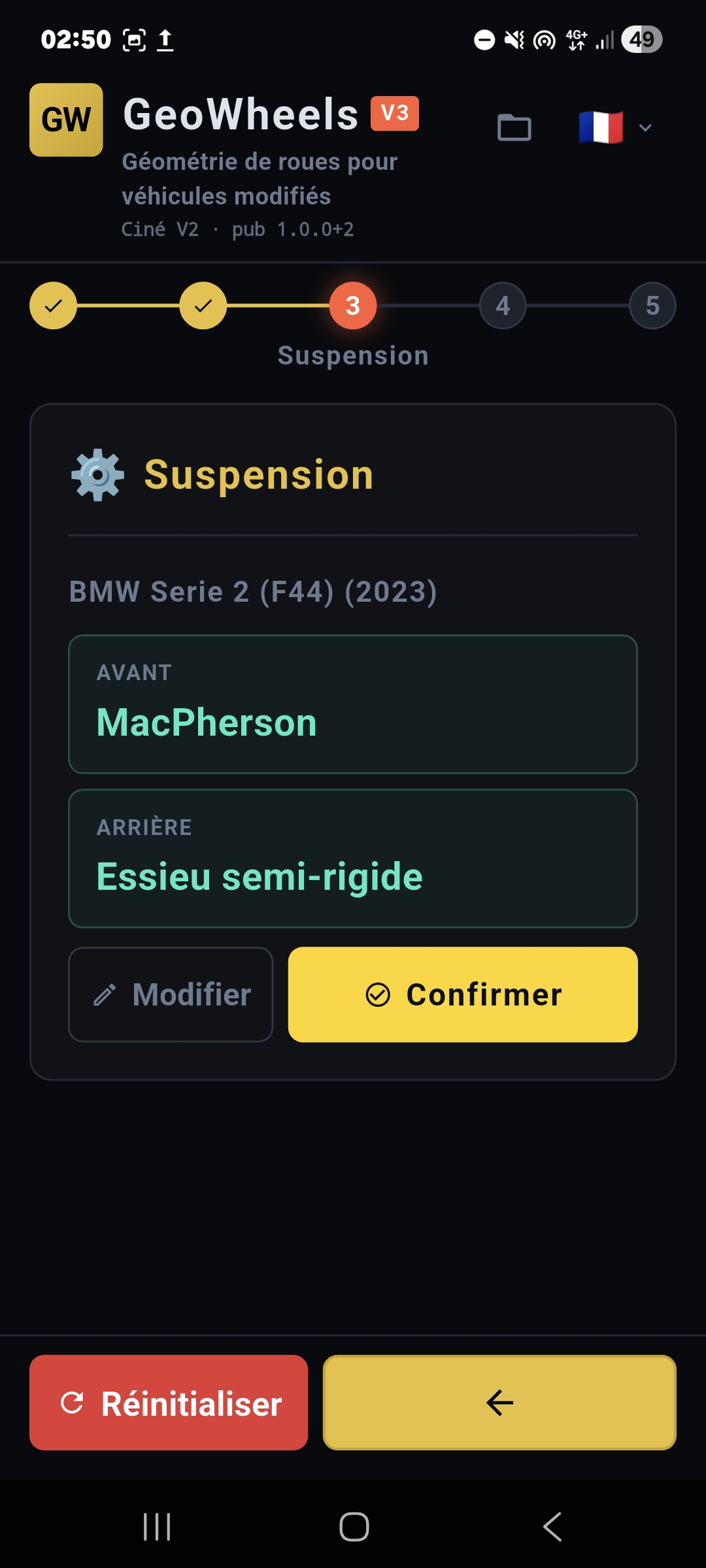 Détection automatique de la suspension (MacPherson/Multi-bras) pour le calcul précis des valeurs de correction de géométrie.