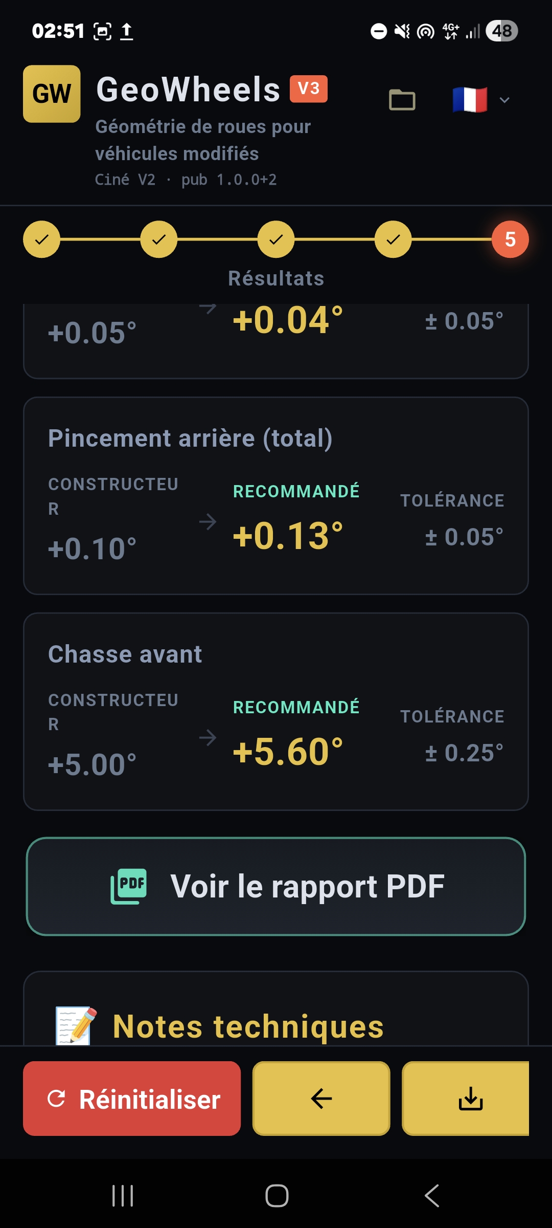 Nouvelles valeurs de réglage (parallélisme/carrossage) pour optimiser la tenue de route et éviter l'usure des pneus.