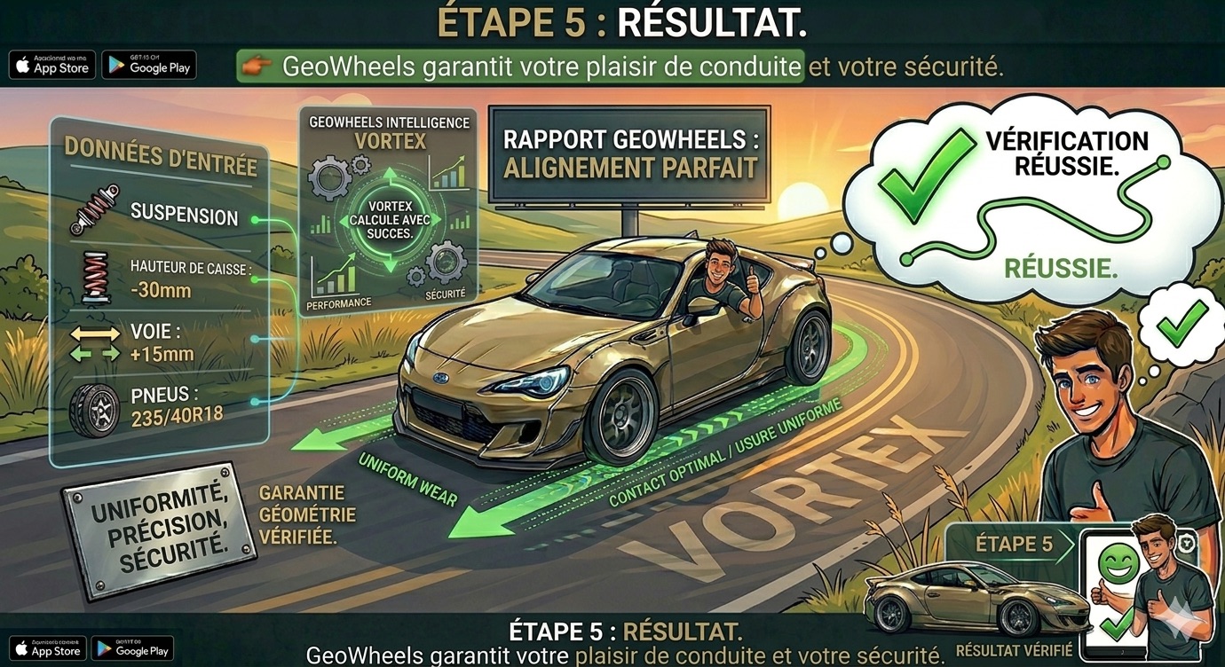 Étape 7 GeoWheels : calcul cinématique — angles cibles pour véhicule modifié